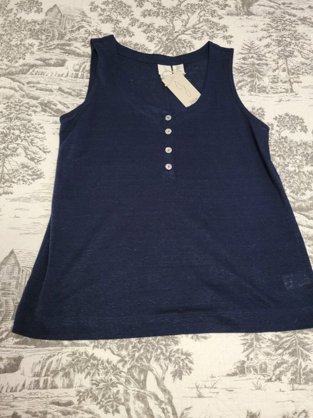 Joie Navy Linen Scoop Neck Tank Shirt Size Medium NWT